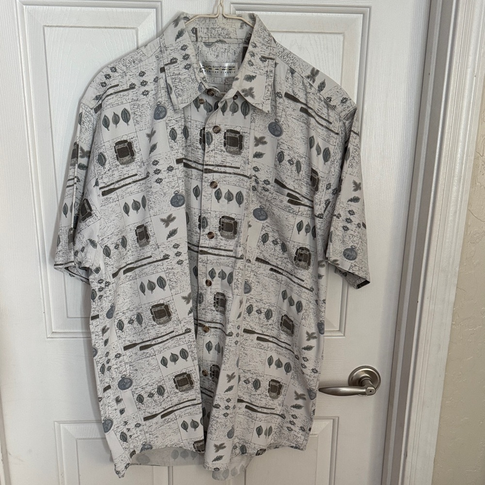 NWOT ALLYN SAINT GEORGE Men's Gray Button Down Shirt 100% Cotton SIZE LARGE